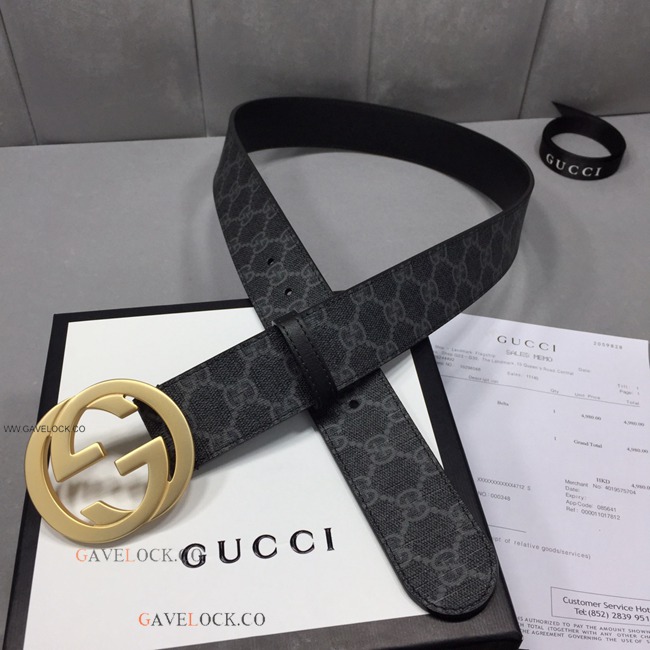 Gucci Belt Supreme Canvas Leather Trim Gold GG Buckle